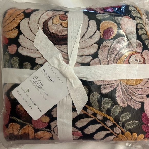 Pottery Barn Bedding Helena Embroidered Floral Percale Duvet Cover